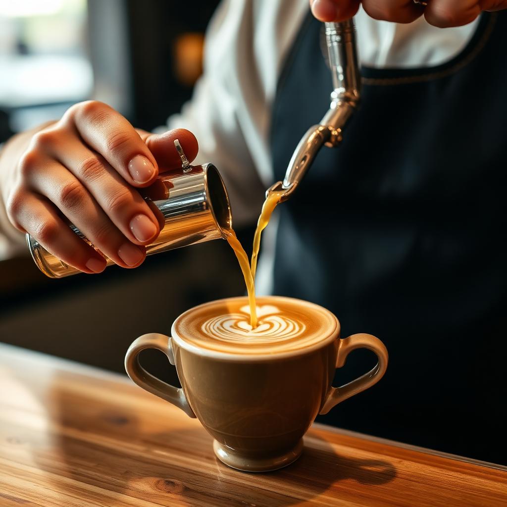 Barista hælder latte art